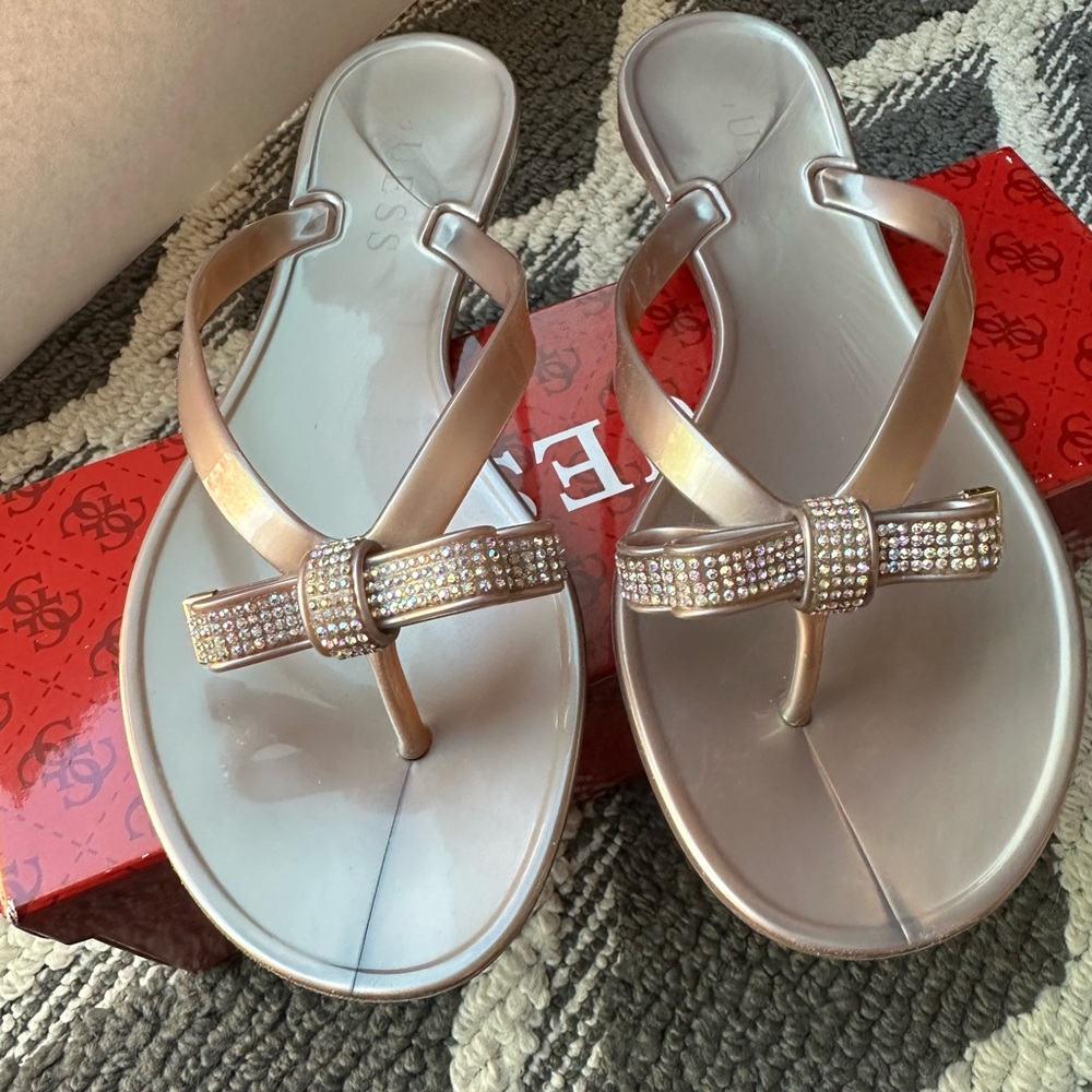 Guess Women's Rose gold Sandals with crystal Bow